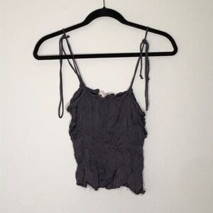Olivaceous Tie Shoulder Tank Top with Ruching Bodice Gray Size‎ M